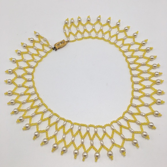 Jewelry - Yellow gold pearl bead collar choker necklace